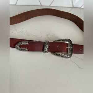 Brown Leather Western Belt W/ Metal Tip